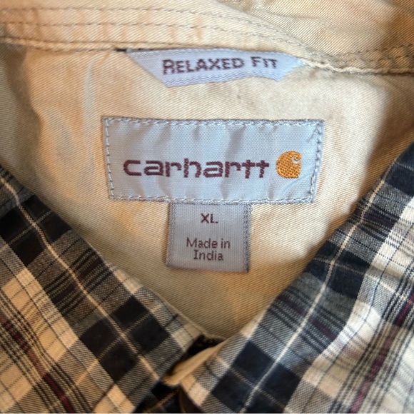 Carhartt Shirt Mens XL Brown Plaid Relaxed Fit Long Sleeve Button Down Workwear - Picture 4 of 7